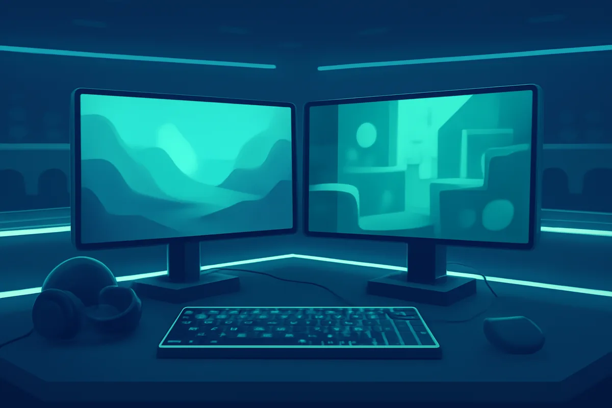 E-sport játékhely monitorokkal és billentyűzettel